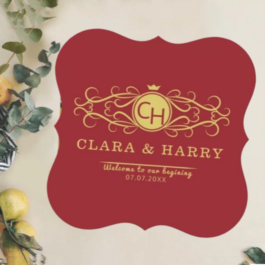 Romantic gold red elegant calligraphy wedding  ペーパーコースター