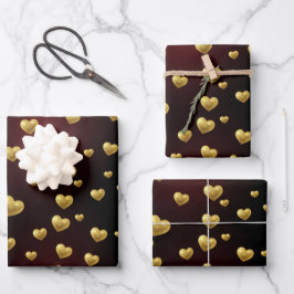 Romantic Golden Heart Premium Gift Wrap ラッピングペーパーシート