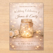 Romantic Golden Light Hearts Wedding Invite アクリル招待状 (正面)