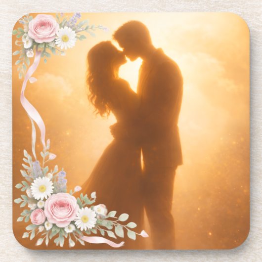 Romantic Golden Sunset Silhouette  Wedding Napkins コースター (正面)