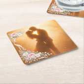 Romantic Golden Sunset Silhouette  Wedding Napkins スクエアペーパーコースター (アングル)