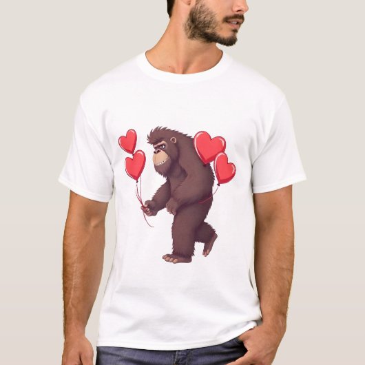 Romantic Gorilla with Heart Balloons Tシャツ (正面)