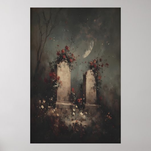 Romantic Gothic Graveyard Art, Moody Dark Academia ポスター (正面)