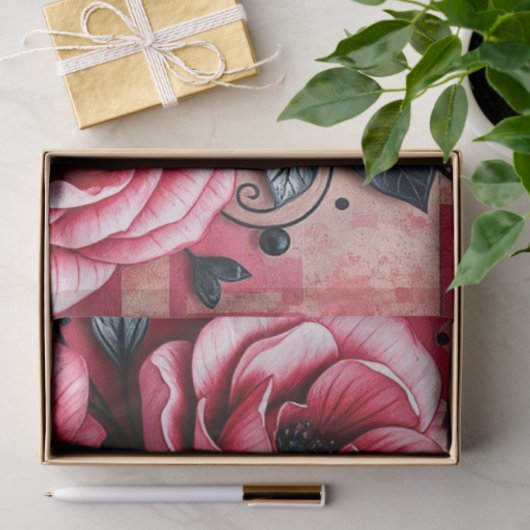 Romantic Gothic Hearts and flowers Tissue Paper 薄葉紙 (ギフト)