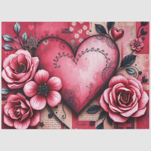 Romantic Gothic Hearts and flowers Tissue Paper 薄葉紙 (正面)