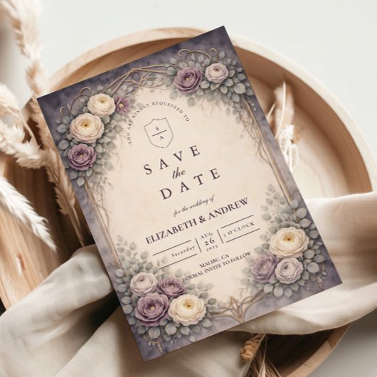 Romantic Gothic Pastel Floral Wedding セーブザデート