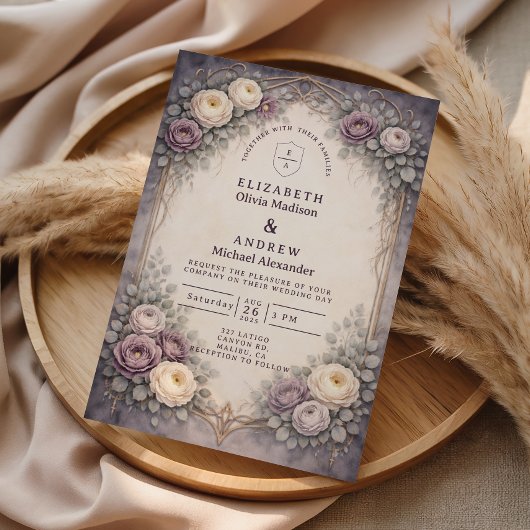 Romantic Gothic Pastel Floral Wedding 招待状