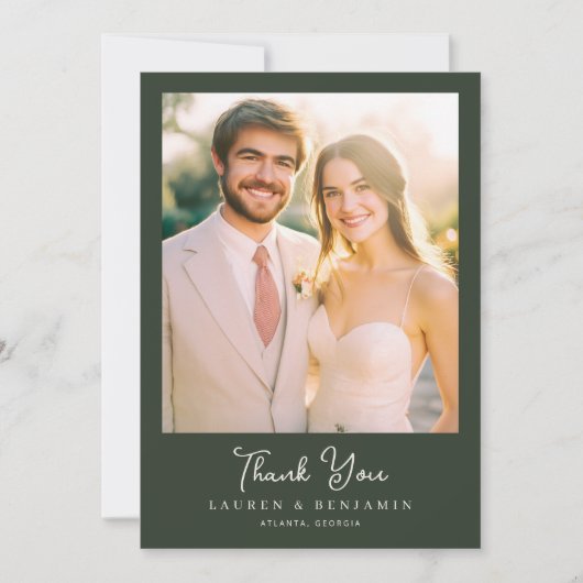 Romantic Green Elegant Photo サンキューカード (正面)