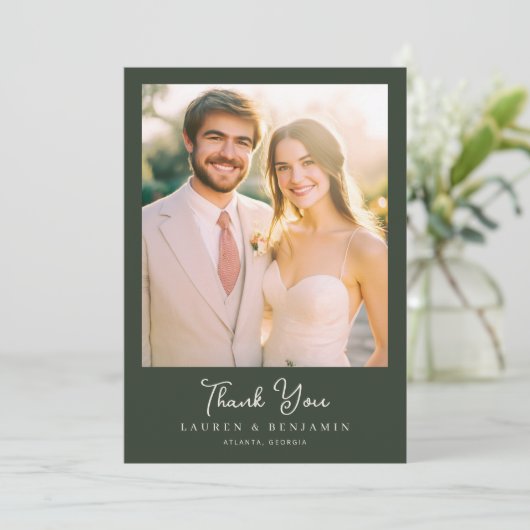 Romantic Green Elegant Photo サンキューカード (スタンド正面)