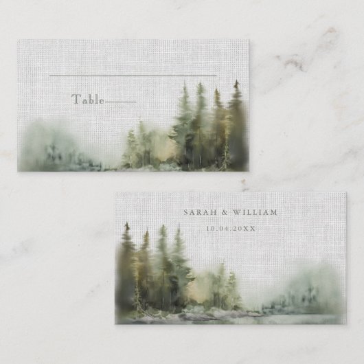 Romantic green forest Wedding Place Card プレイスカード (正面/裏面)