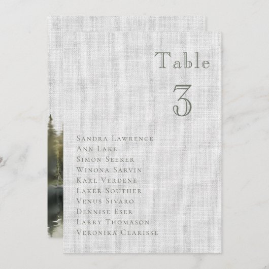 Romantic green forest Wedding Table Seating Card 招待状 (正面/裏面)