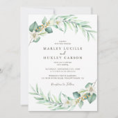 Romantic Greenery Wreath Elegant Wedding 招待状 (正面)