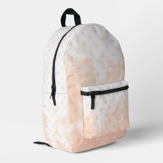 Romantic Grunge School Texture Daisies Flowers. プリントバックパック (裏面左端)