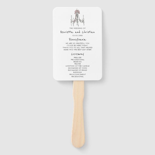 Romantic Hand Drawn Chandelier Wedding Program  ハンドファン (正面)