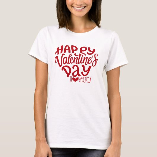 Romantic Happy Valentine's Day I Love You Heart Ty Tシャツ (正面)