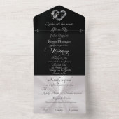 Romantic Heart & Calligraphy - Black/Silver オールインワン招待状 (内側)