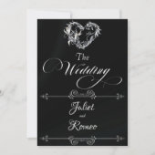 Romantic Heart & Calligraphy on Black - Wedding 招待状 (正面)