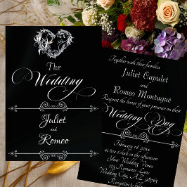 Romantic Heart & Calligraphy on Black - Wedding 招待状