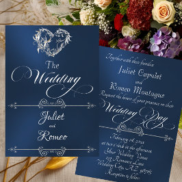 Romantic Heart & Calligraphy on Blue - Wedding 招待状