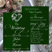 Romantic Heart & Calligraphy on Emerald - Wedding 招待状