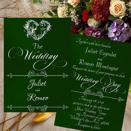 Romantic Heart & Calligraphy on Emerald - Wedding 招待状