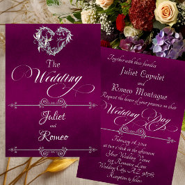 Romantic Heart & Calligraphy on Plum - Wedding 招待状