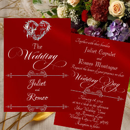 Romantic Heart & Calligraphy on Red - Wedding 招待状