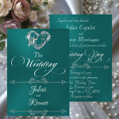 Romantic Heart & Calligraphy on Teal - Wedding 招待状