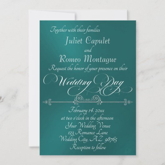 Romantic Heart & Calligraphy on Teal - Wedding 招待状 (裏面)