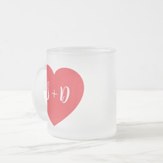 Romantic Heart Customizable White Initials Gift  フロストグラスマグカップ (正面左)