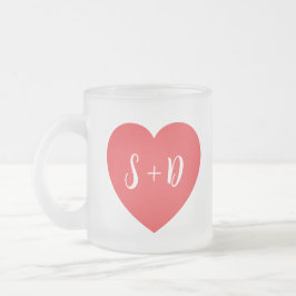 Romantic Heart Customizable White Initials Gift  フロストグラスマグカップ