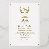 Romantic Heart Foliage Monogram Wedding 箔招待状 (正面)