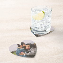 Romantic Heart Frame Custom Couple Photo ペーパーコースター