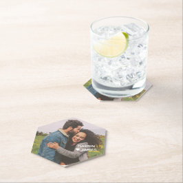 Romantic Heart Frame Custom Couple Photo ペーパーコースター