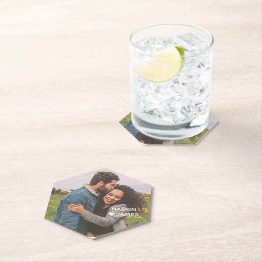 Romantic Heart Frame Custom Couple Photo ペーパーコースター (インサイチュ)
