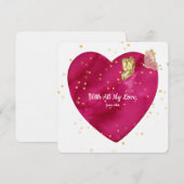 Romantic Heart & Gold Butterfly Valentine Card シーズンカード (正面/裏面)