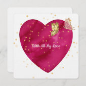 Romantic Heart & Gold Butterfly Valentine Card シーズンカード (正面/裏面)