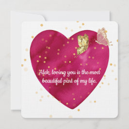 Romantic Heart & Gold Butterfly Valentine Card シーズンカード