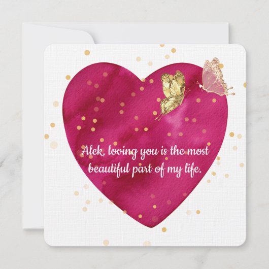 Romantic Heart & Gold Butterfly Valentine Card シーズンカード (正面)