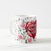 Romantic Heart Red Rose Floral Valentine's Day コーヒーマグカップ (正面左)