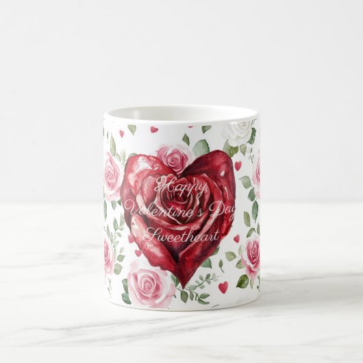 Romantic Heart Red Rose Floral Valentine's Day コーヒーマグカップ (中央)