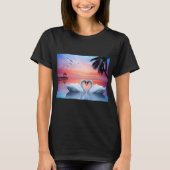 Romantic Heart Swans Tropical Sunset Paradise Tシャツ (正面)
