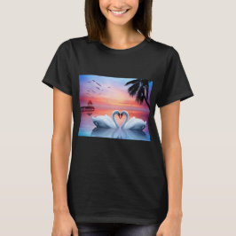 Romantic Heart Swans Tropical Sunset Paradise Tシャツ