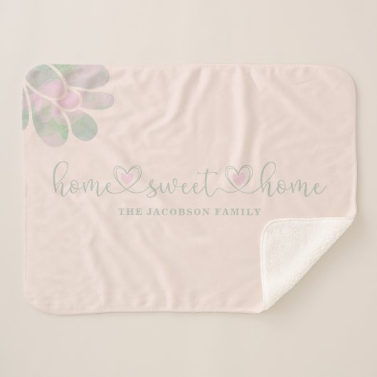 Romantic Heart Wimshical Home Sweet Home Quote シェルパブランケット (正面(横))