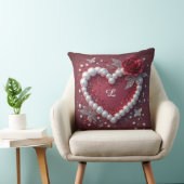 Romantic Heart With Pearl Border クッション (椅子)