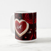 Romantic Heart With Pearl Border コーヒーマグカップ (正面左)