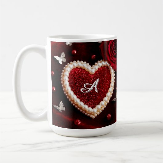 Romantic Heart With Pearl Border コーヒーマグカップ (左)