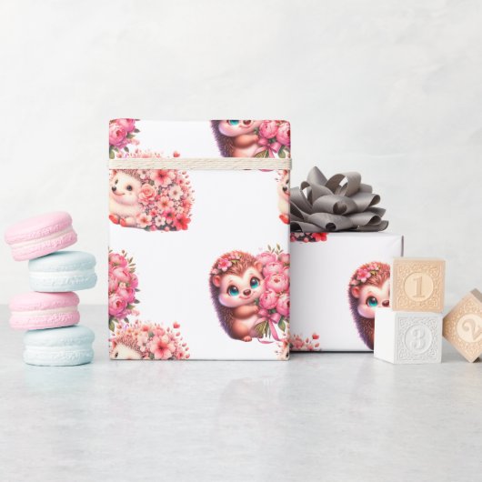 Romantic Hedgehog Valentine's Day Wrapping Paper,  ラッピングペーパー (ベビーシャワー)