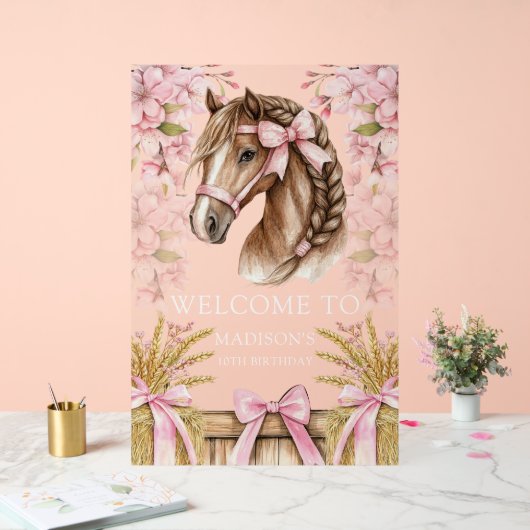 Romantic Horse Design with Cherry Blossoms & Hay アクリルサイン (ウェディング)