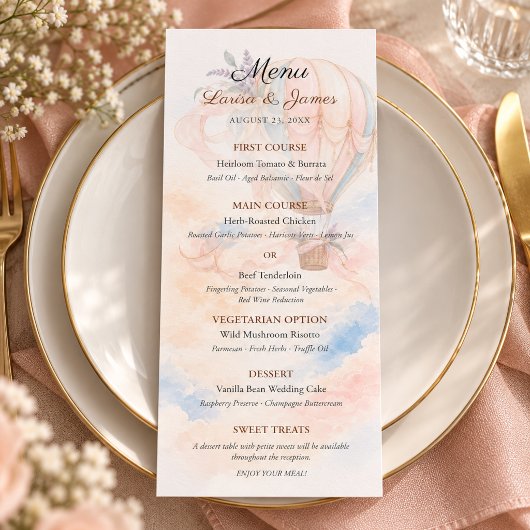Romantic Hot Air Balloon Destination Wedding メニュー